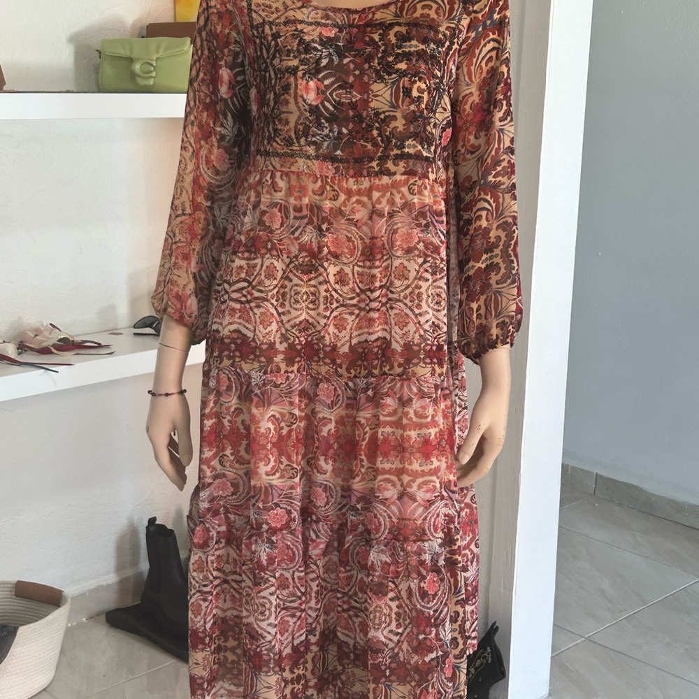 Knox Rose Orange and Brown Long Sleeve Dress